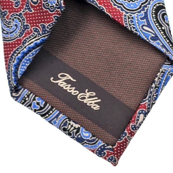 Tasso Elba Men’s Neck Tie 100% Silk Red with Multicolor Paisley Pattern Print - Picture 4 of 7